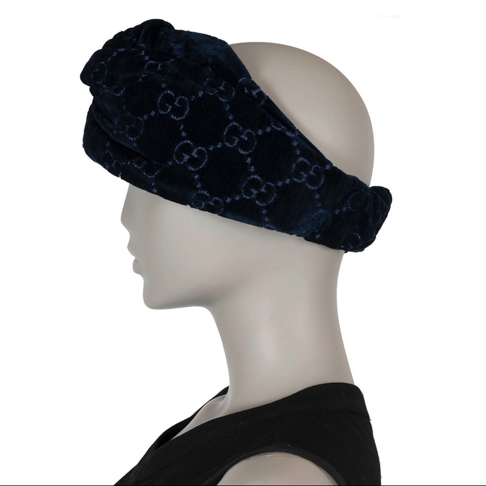 GUCCI midnight blue GG VELVET Headband- gives off black as well - Picture 2 of 4